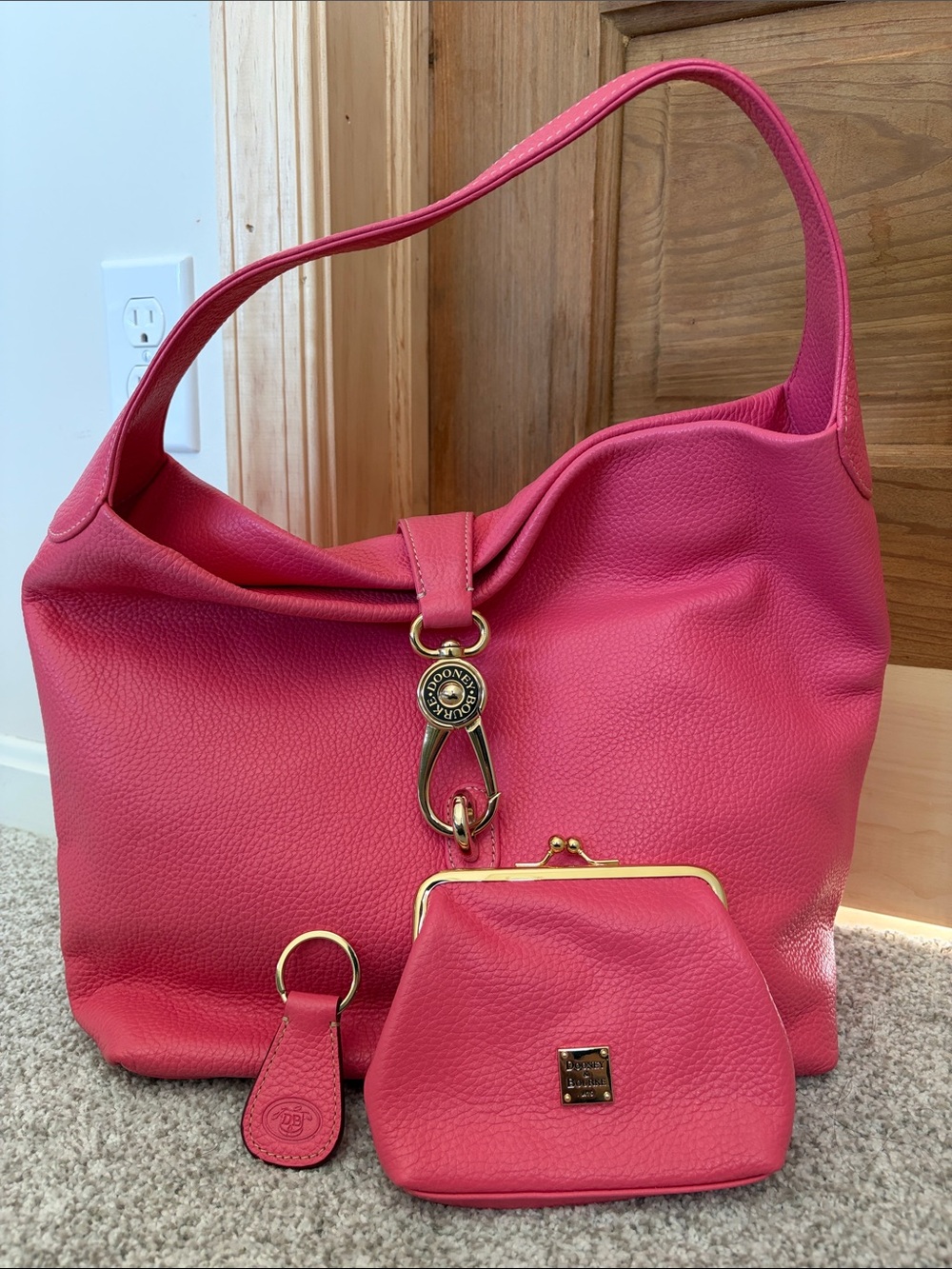 Dooney & Bourke Hot Pink Pebbled Leather Shoulder Bag with Gold Hardware